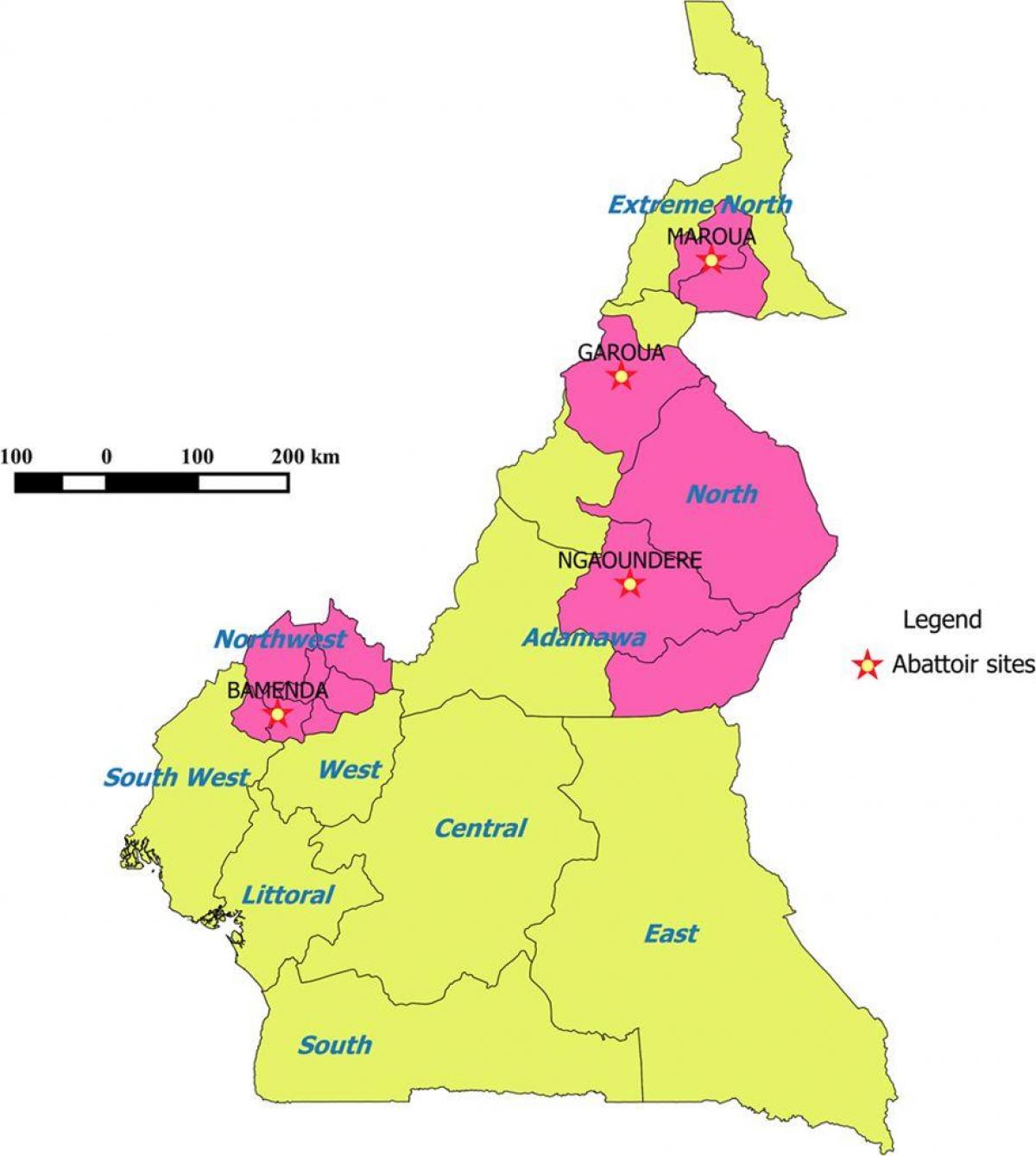 Показуючи регіонів Камеруну карті